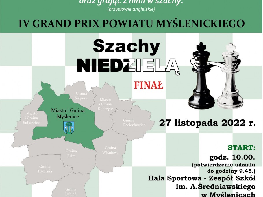 Zapraszamy na turniej szachowy 27 listopada w Myślenicach