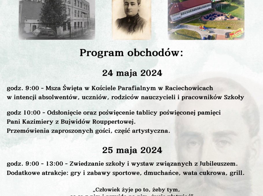 100-lecie Szkoły Podstawowej im. Jana Kochanowskiego
w Raciechowicach 1924-2024