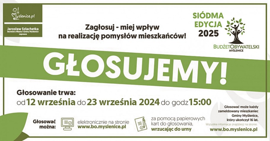 Głosowanie
w Budżecie Obywatelskim Gminy Myślenice rusza 12 września!